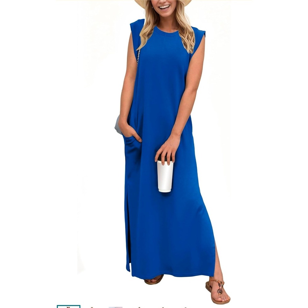 GRECERELLE Royal Blue Sleeveless Maxi Dress with Pockets XL